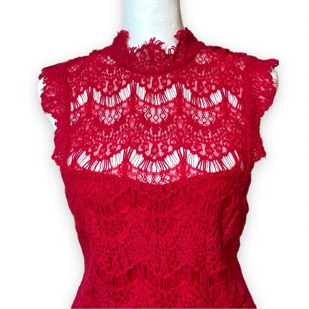 Free People Daydream Lace Mini Dress Red L Large Open Back Date Night Boho